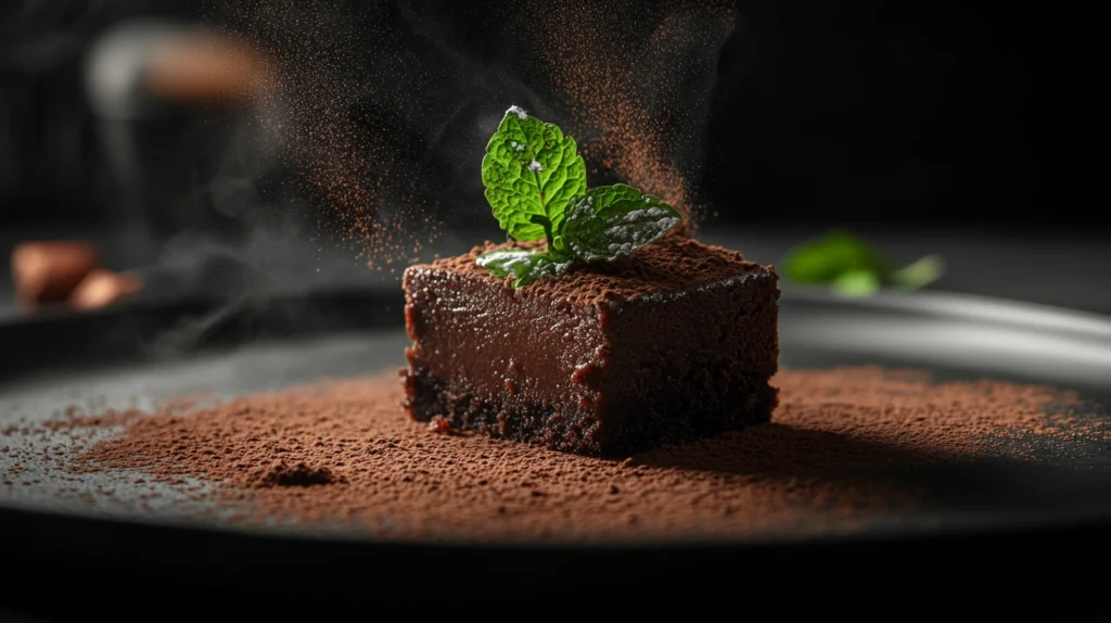 Close-up of fudgy sweet potato brownies with a chocolate