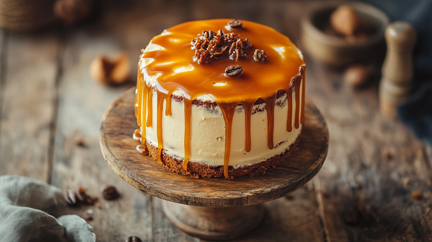 Whole Gooey Coffee Caramel Cake with Caramel Drizzle