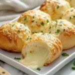 Overhead shot of golden garlic cheese bombs brushed with butter and sprinkled with herbs